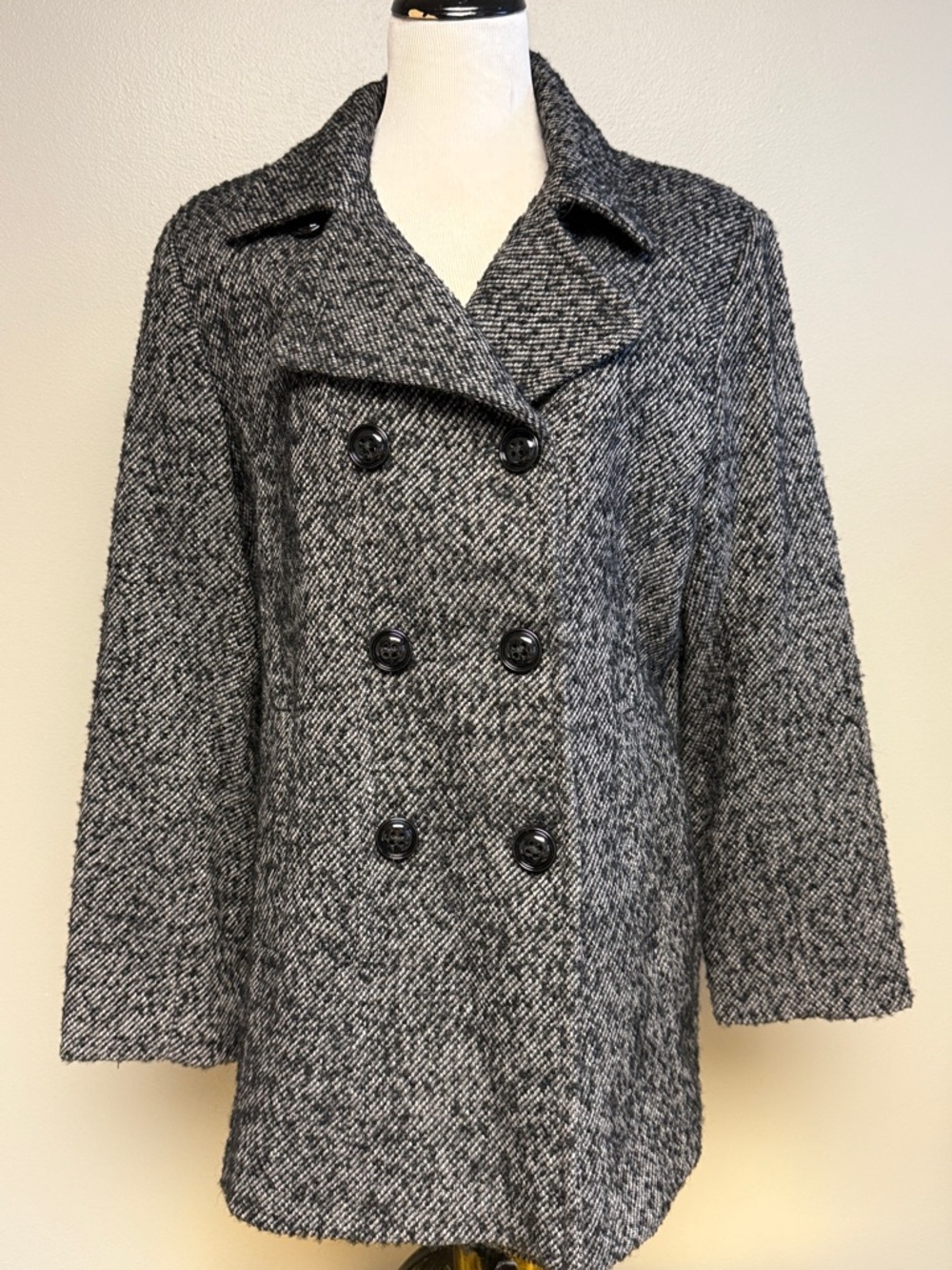 London Fog Herringbone Peacoat XL Wool Blend Double Breasted Coat